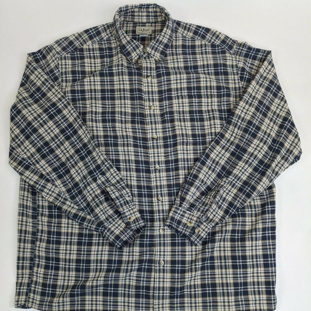 LL Bean Mens Blue Heavy Flannel Shirt XL Tall